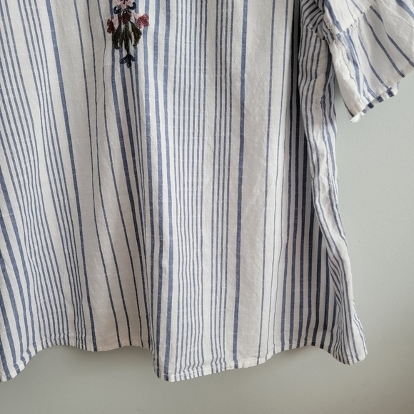 Westport 2x Plus Size Embroidered Cotton Striped Tunic - Picture 6 of 14
